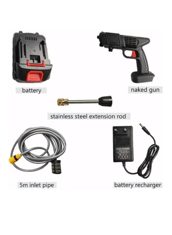 مسدس غسيل عالي الضغط لاسلكي ٥٢٠ فولت مع بطاريتين وملحقات - منظف قوي محمول للسيارة والحديقة والمنزل - Image 2